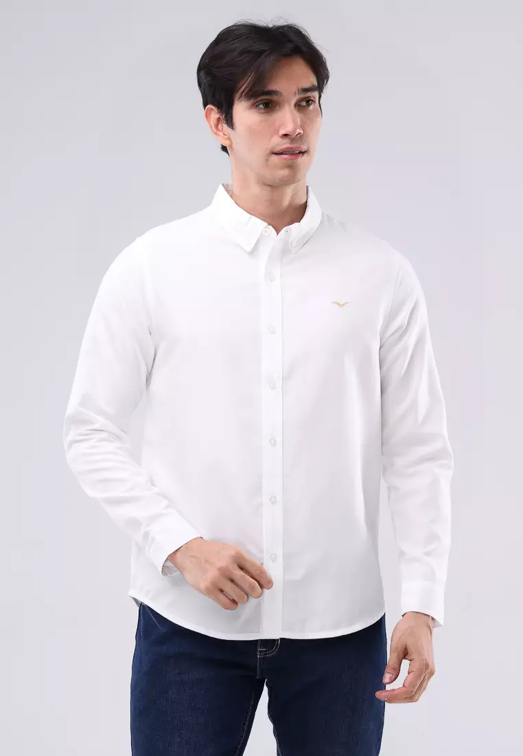 35% OFF Freego Mens Woven Oxford Polo Long Sleeve