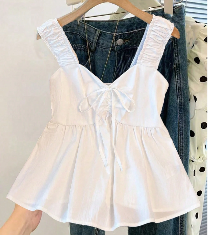 10% OFF SHEIN Franclia Women's Tie Bow Decor Waist High Arm Plus Size Loose Fitting Tank Top