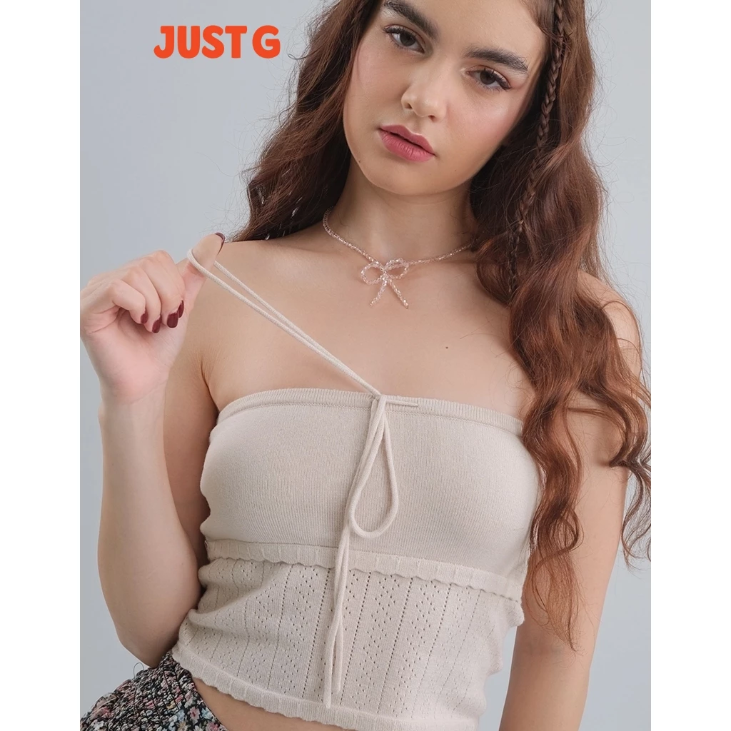 45% OFF Just G Pointelle Knit Tube Top With Bow And Scallop Edge