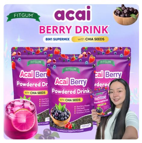 64% OFF FITGUM Acai Berry Drink With Chia Seeds Beauty Drink Anti-aging Slim Whitening Glowing Body 10 pack