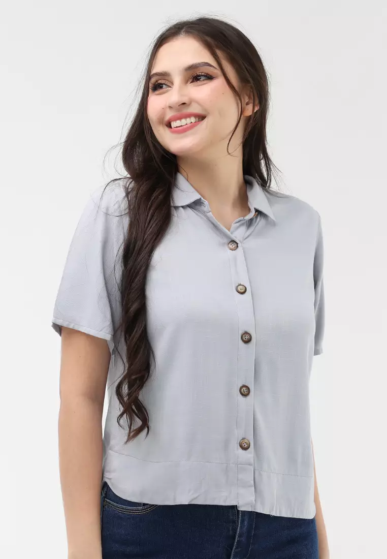 77% OFF Crissa Soft Linen Woven Short Sleeves Blouse