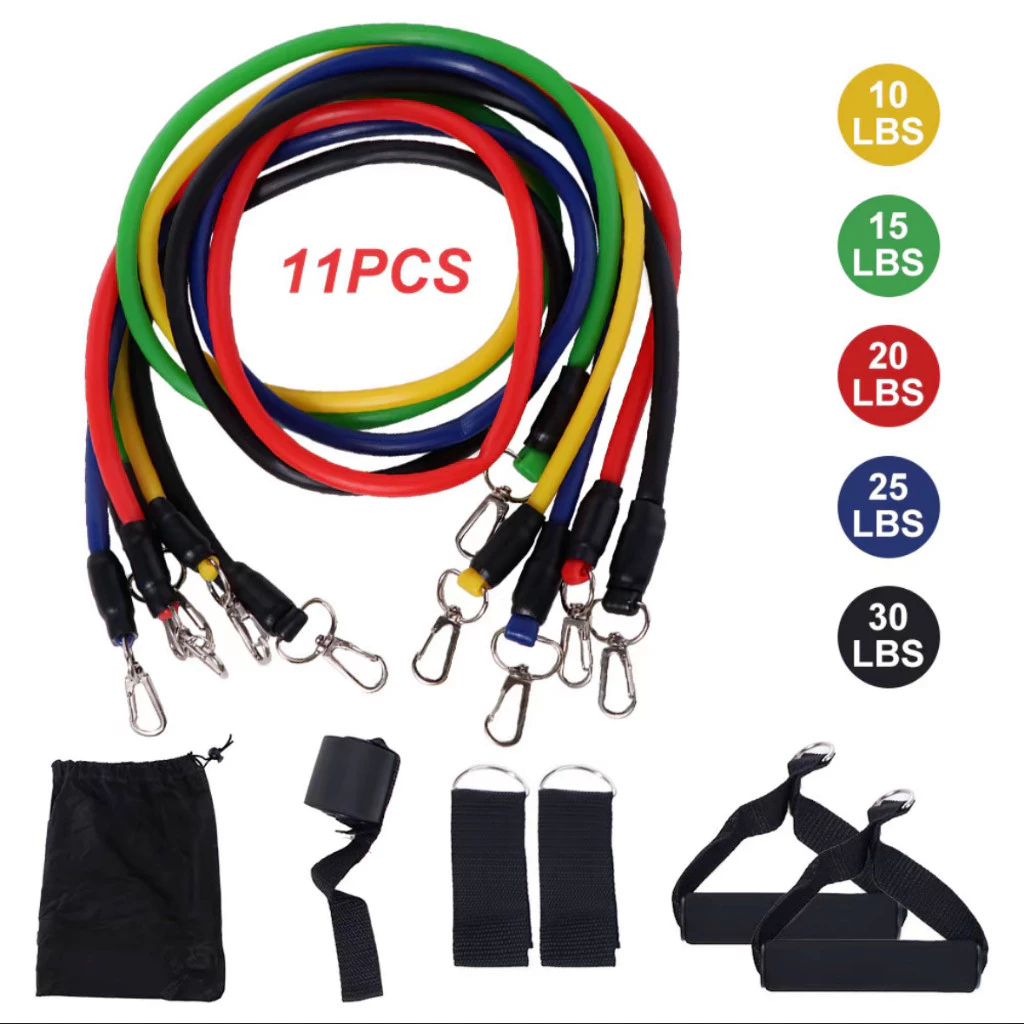 30% OFF 11-Pcs Heavy Duty Resistance Bands 100Lbs - Muscle Training Elastic Rope Workout Gear