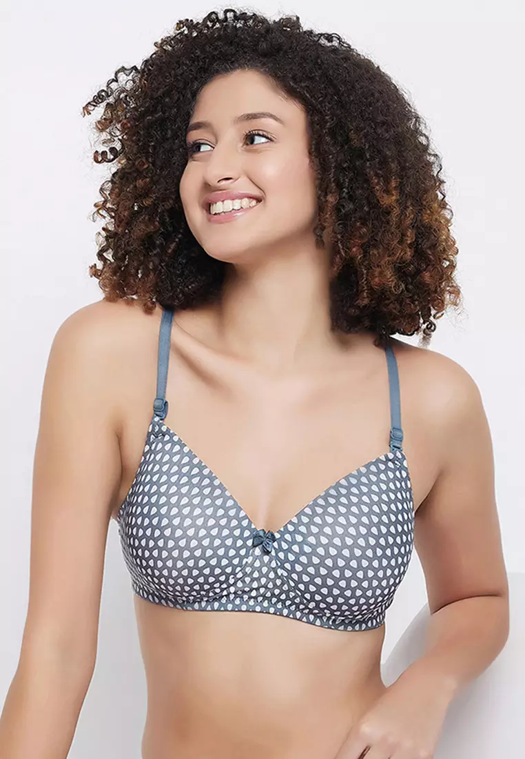 90% OFF Clovia Padded Non-Wired Full Cup Printed Multiway T-shirt Bra in Grey