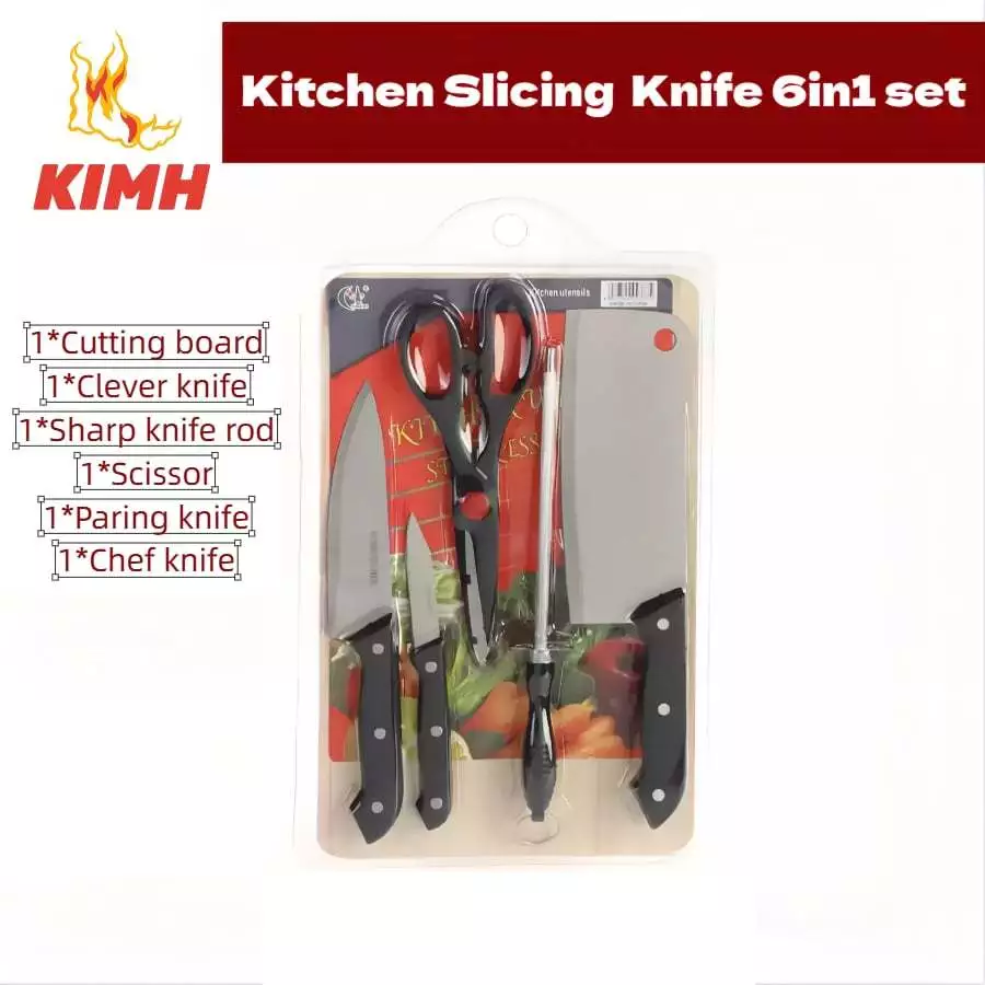 50% OFF KIMH: Stainless Steel 6 in 1 kitchen Knives with Wooden Chopping Board