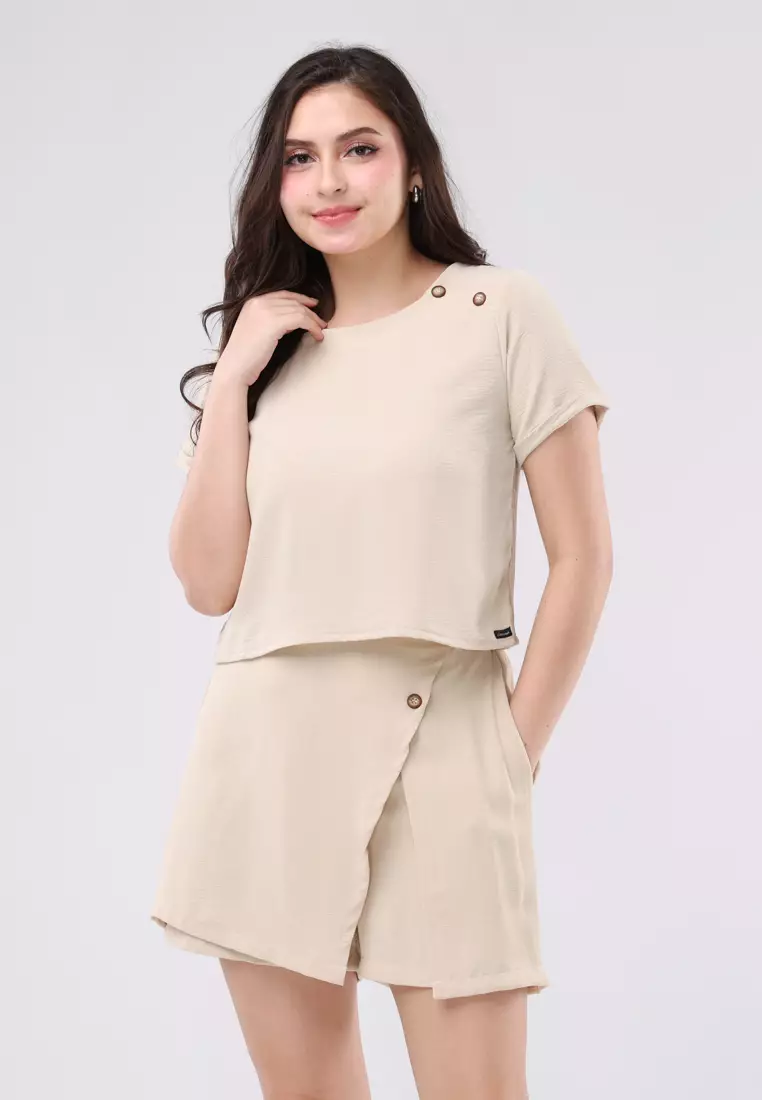 35% OFF Linen Wrinkle Short Sleeves Terno Skort