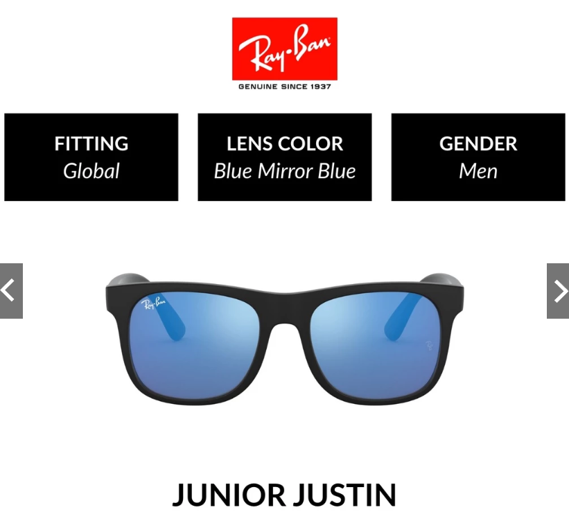 26% OFF Ray-Ban Junior Justin Sole - RJ9069S 702855 -Sunglasses