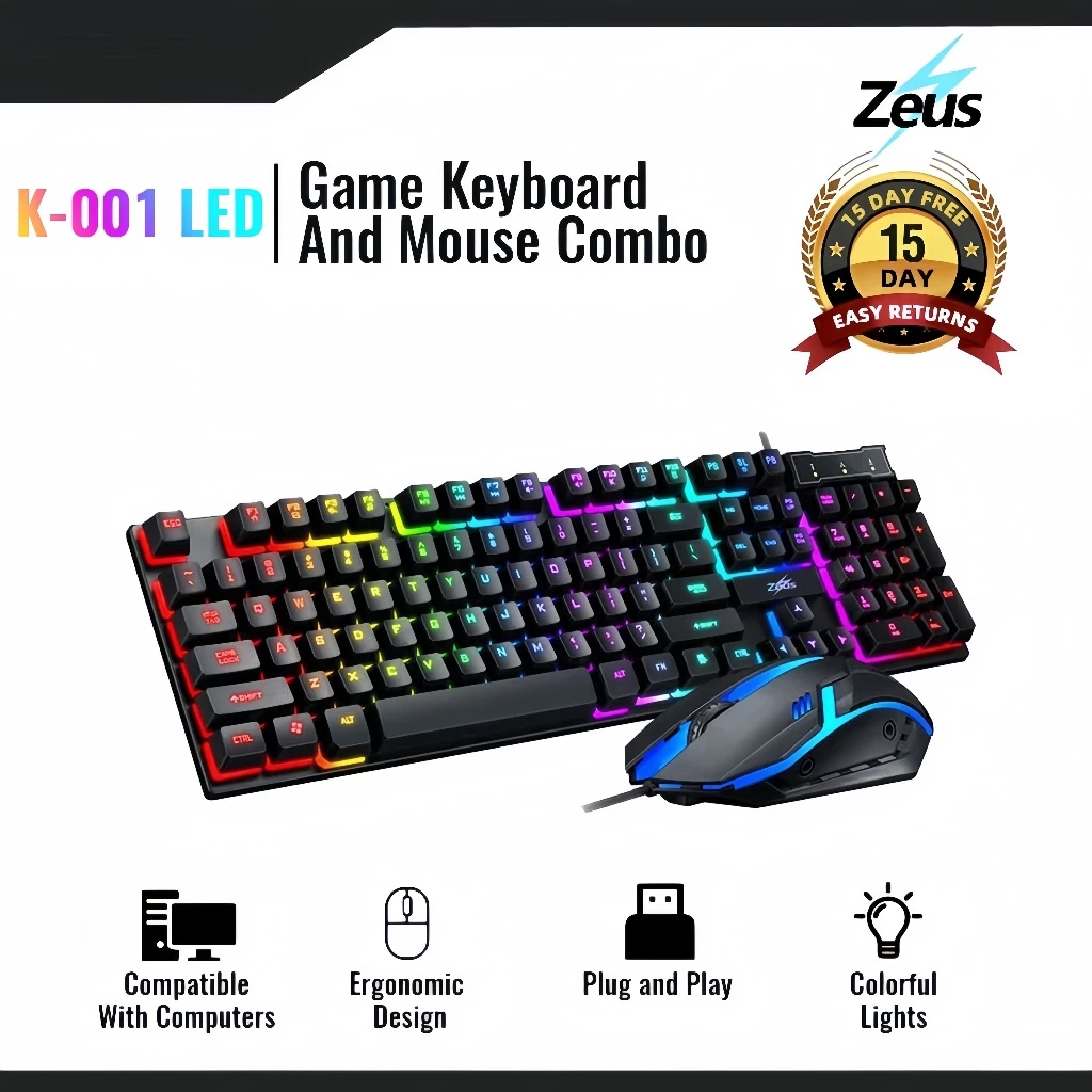 69% OFF Zeus K001 - LED Backlight Wired Gaming Keyboard And Mouse Bundle Plug And Play Mechanical Feel