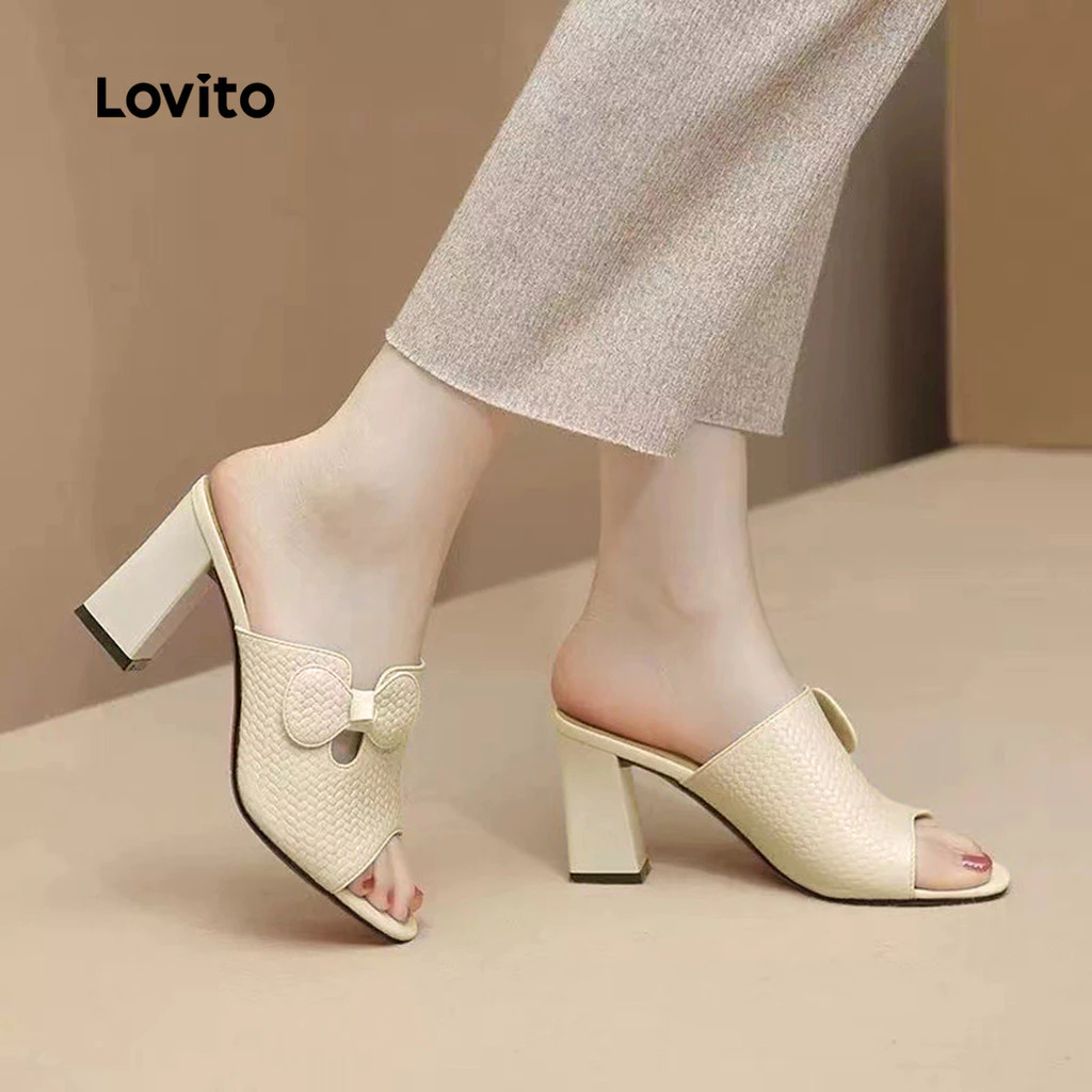47% OFF Lovito Women Elegant Heels Simple Commute All Seasons Off White Heels LFA85024