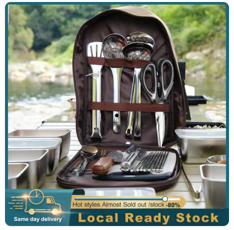 20% OFF Outdoor Cooking Set Camping Kitchenware Portable Stainless Steel Storage Handbag Camping Picnic Barbecue Supplies