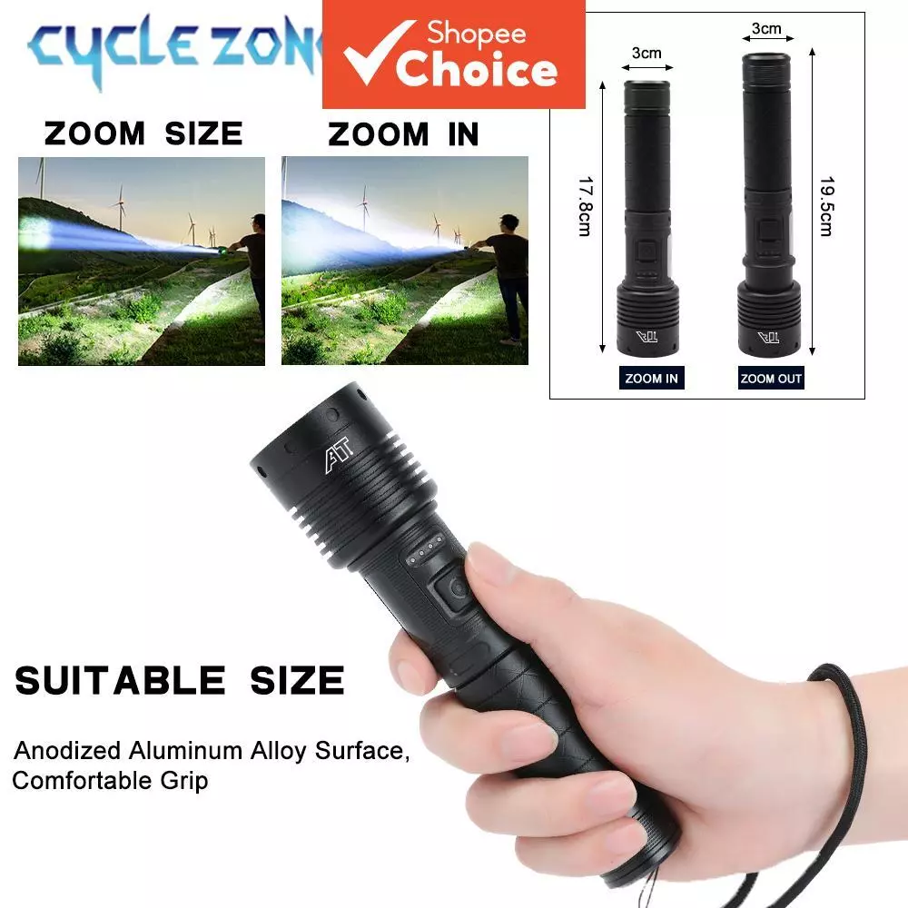 50% OFF Cyclezone Powerful LED Flashlight Rechargeable Zoomable Torch Strong Light Handheld Flashlight Lamp Portable for Outdoor Camping