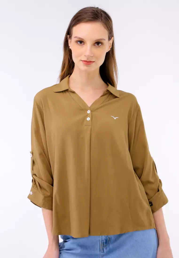 80% OFF Woven Plain Soft Linen 3/4 Blouse
