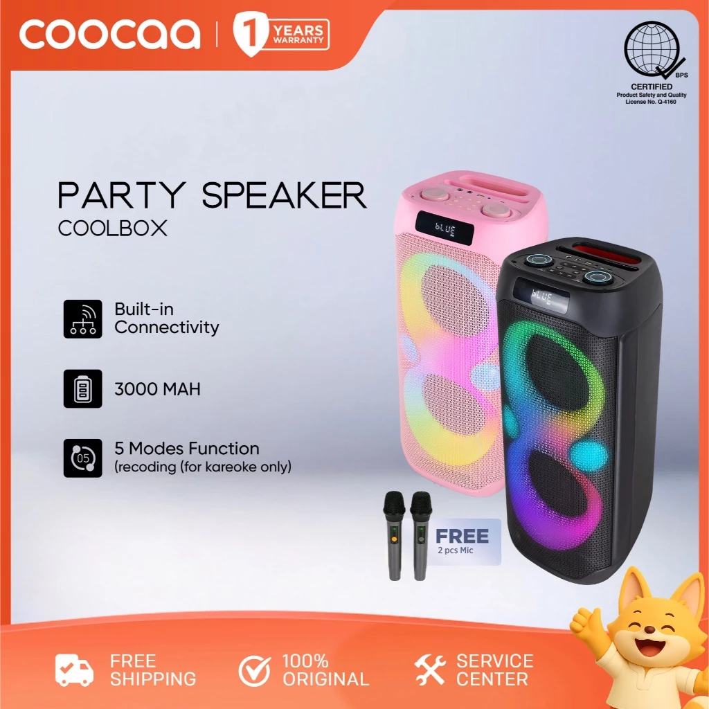 68% OFF 【NEW】Coocaa CoolBox Portable Party Speaker, LED Display RGB Lights, and Wireless Mic