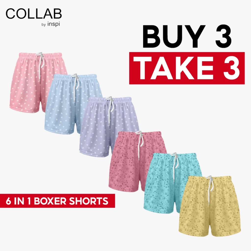 44% OFF COLLAB by Inspi BUY 3 TAKE 3 (6pcs) Boxer Shorts for Women Assorted Colors Pantulog Short