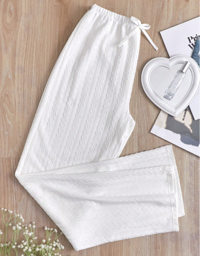 10% OFF Tie Waist Jacquard Cozy Pants Bridal Lingerie, Fall & Winter