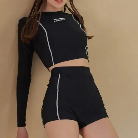 24% OFF Korean Rashguard Two Piece Swimwear Long Sleeve Swimsuit Beach Wear