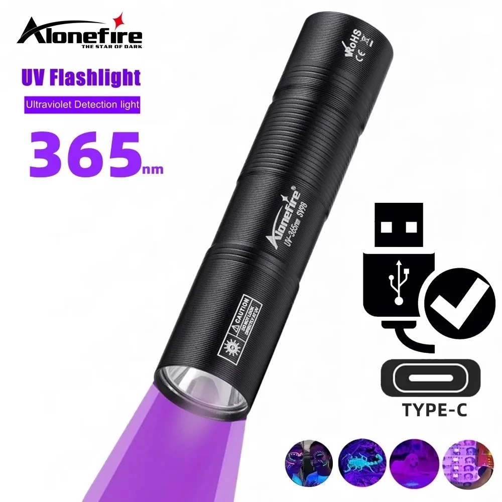 40% OFF Alonefire SV98 365nm UV Flashlight USB Rechargeable Mini Palm Ultraviolet Nail Lamp Torch Pets Urine Cat Tinea Money Ore Marker