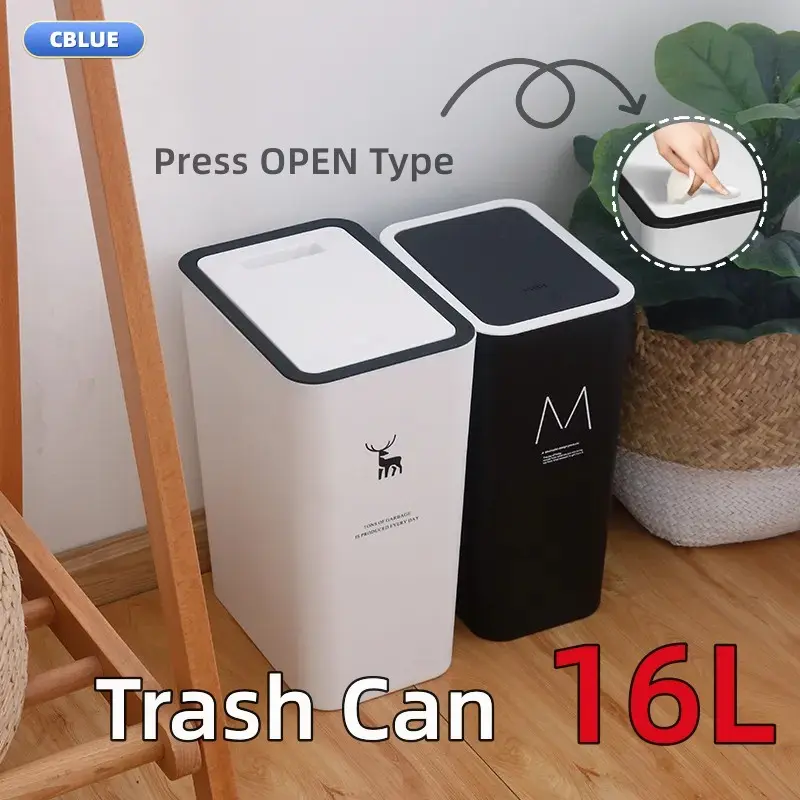 49% OFF 【16L】 Rectangular Trash Can Kitchen Bathroom Toilet Trash Can Living Room With Lid Waste Garbage Bin