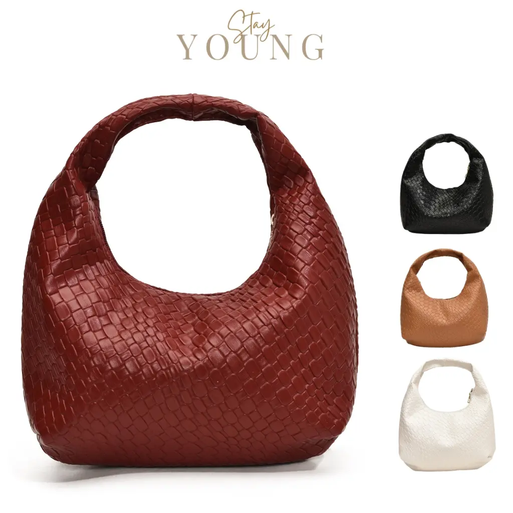 79% OFF STAY YOUNG #91126 PU Leather Women's Soft Armpit Bag Hobo Handbag Woven Pattern Commuter Bags For Woman