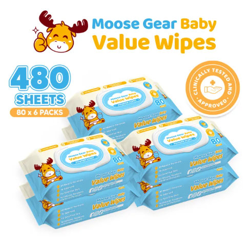29% OFF Moose Gear Baby Value Wipes Powder Scent 480s (6PACKS) Hypoallergenic w/ Vitamin E & Aloe Extract