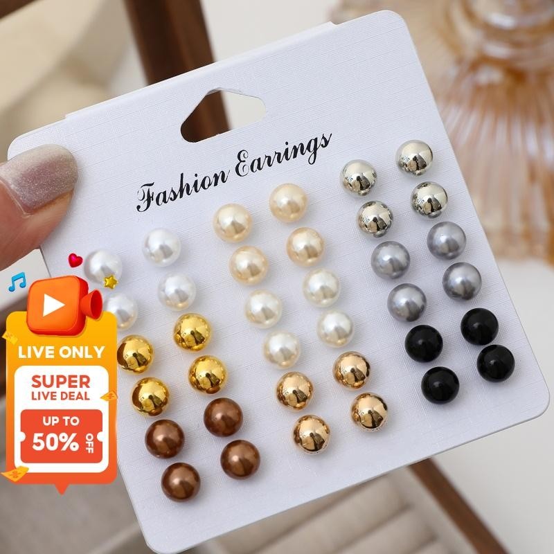 18% OFF 18 Pairs Fashion Faux Pearl Stud Earrings Set, Silver, Gold, Black Pearls for Women 2025, For Christmas Gift