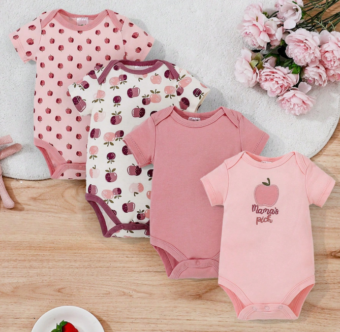 10% OFF 4pcs/Set Infant Short Sleeve Bodysuit 0-1 Year Old Baby Girl Cute Set