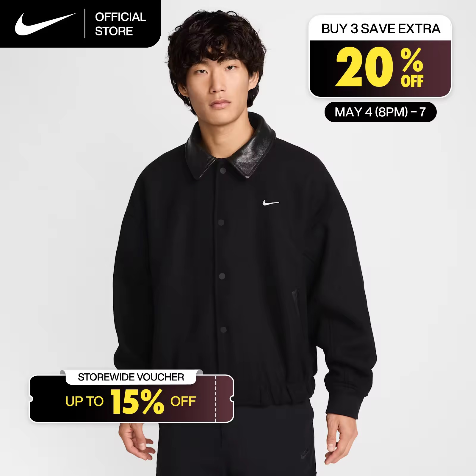 Nike Men's Solo Swoosh Wool Varsity Jacket - Black