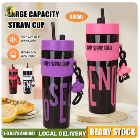 55% OFF 【Fadikou】900ml Large Capacity Tumbler With Straw Portable Plastic Water Bottle Leakproof Non-Toxic Sports Bottle For Gym Fitness Camping Travel BPA Free