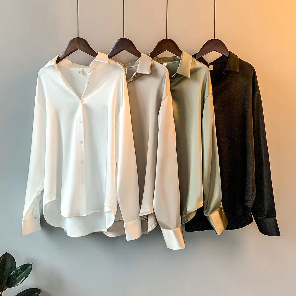 53% OFF Blouse long sleeve loose shirt women satin  fashion temperament casual top Oversized Shirt Womenswear Lingerie Basic Lady