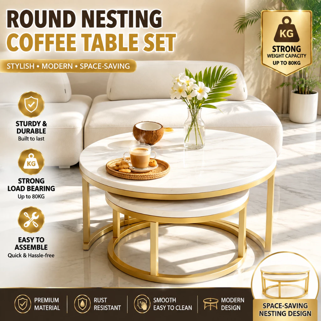 67% OFF Nordic Small Round Living Room Gold Frame Tea Table Simple Modern Steel Wood Coffee Table 2-In-1