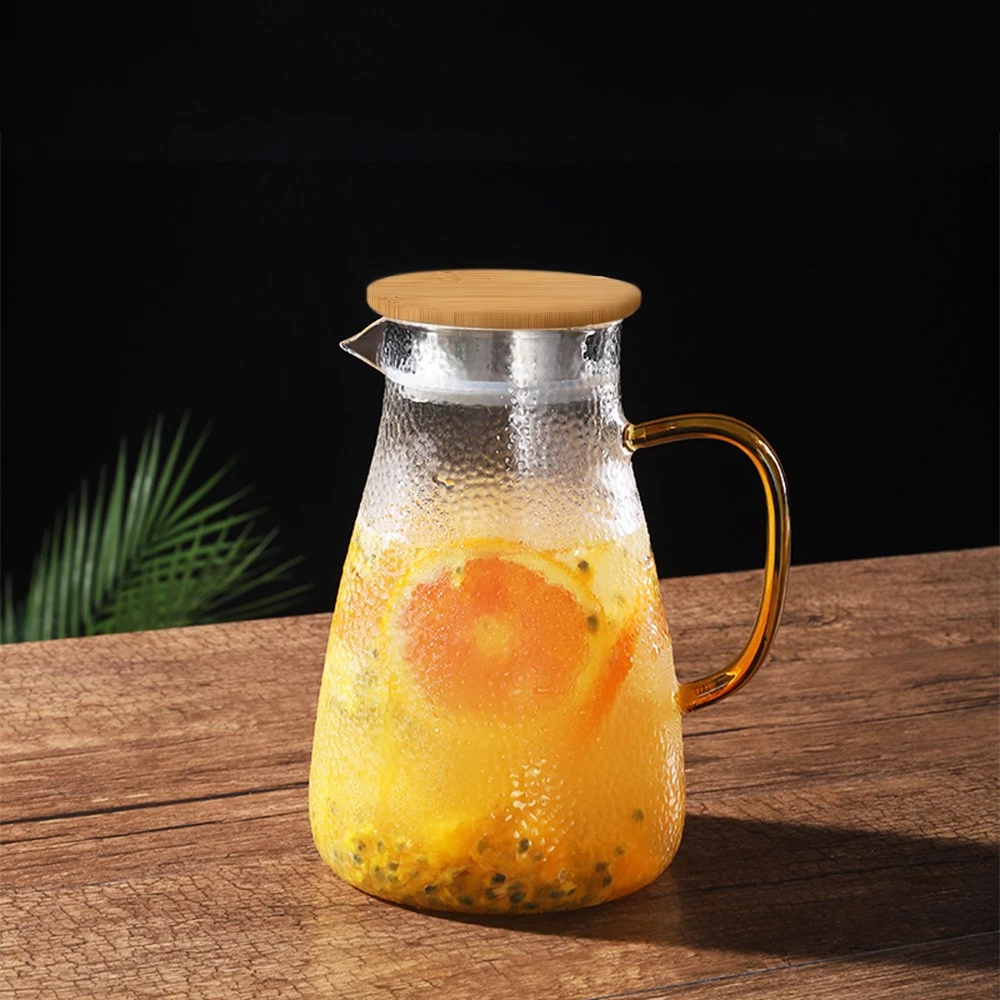 66% OFF LOCAUPIN Textured Borosilicate Glass Water Jug Bamboo Lid Pitcher Tea Juice with Stainless Strainer