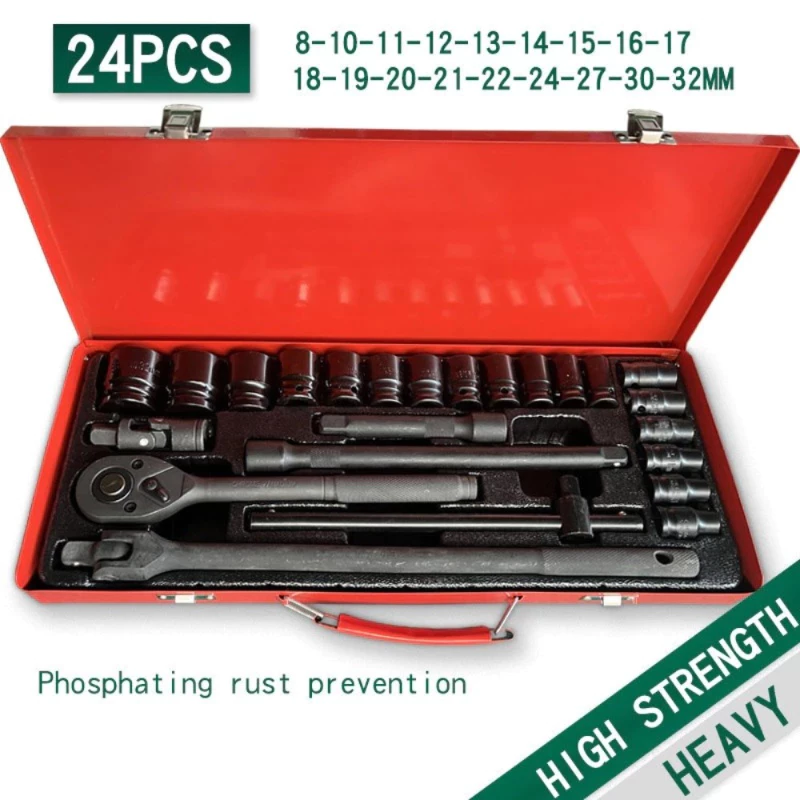 44% OFF Socket Wrench Set 24 pcs 1/2 inch para sa Car at Motorcycle na May 8-32mm Sizes Hindi Madaling Bumag