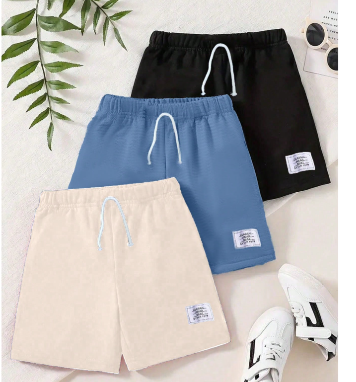 15% OFF 3pcs/Set Boys' Fashionable Sporty Collegiate Style Solid Color Casual Shorts, Made Of Soft And Comfortable Knit Fabric, Suitable For School Outings, Holiday Parties, Outdoor Activities And Daily Wear.