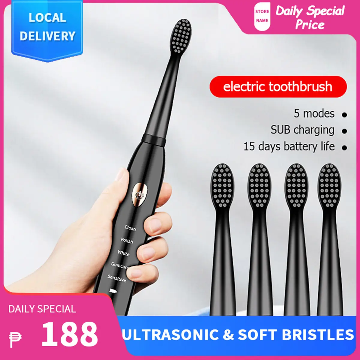 54% OFF Ultrasonic Soft Bristles Electric Toothbrushes for Adult Japanese Original Rechargeable USB Charging Tooth Brushes, Vibration, Waterproof Toothbrush with 2 Minutes Automatic Timing Body Wash