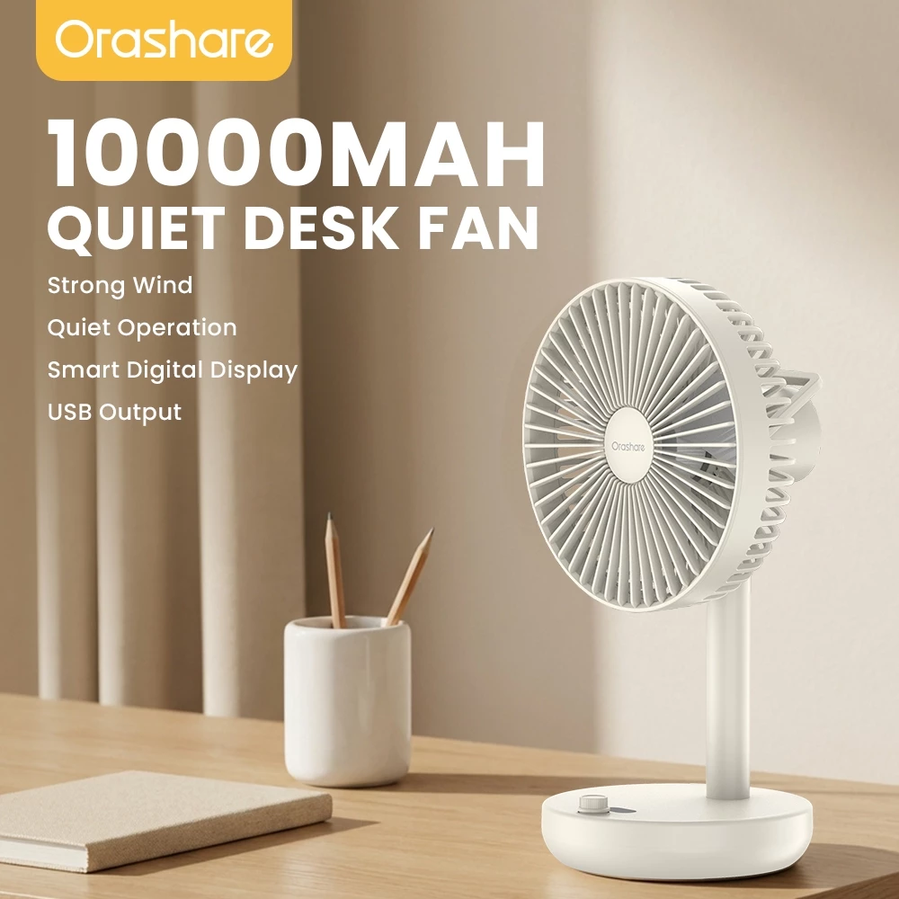 Orashare DF15 10000mAh Desk Fan 100-Speed Strong Wind Quiet Oscillating Fan with USB Output
