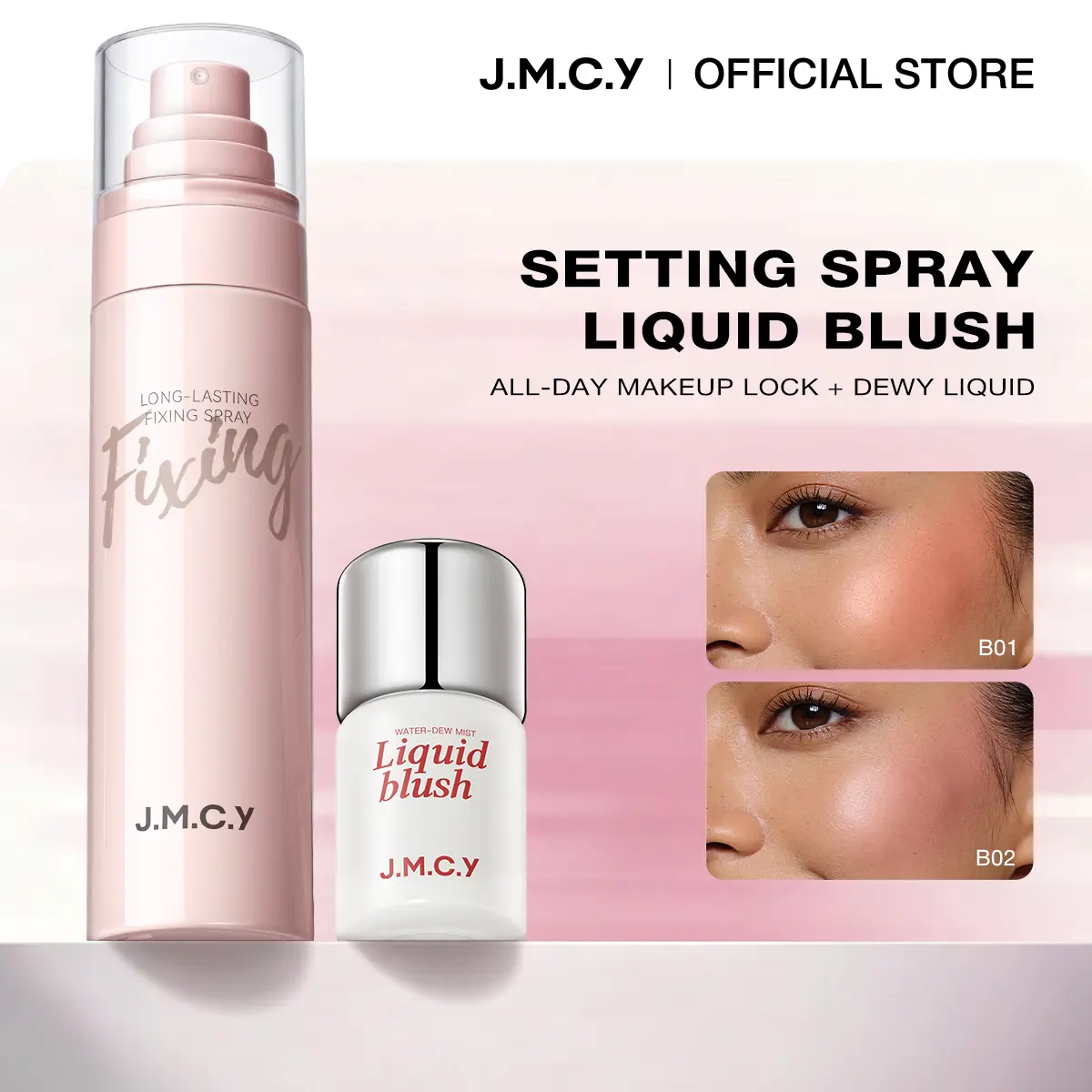 67% OFF【Glow Lock Combo】JMCY Setting Spray & Liquid Blush Makeup Combo | One Stick Full Makeup Kit