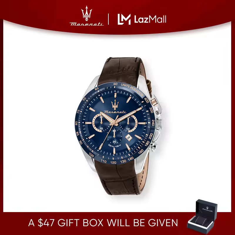 55% Maserati Traguardo 45mm Brown Leather Men's Chronograph Quartz Watch Relo