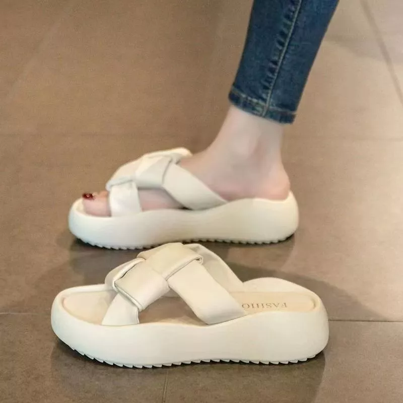58% OFF Korean Slippers For Women Square Weave Flat Slippers for Casual Wear Girl Comfort
