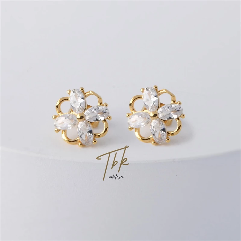 78% OFF TBK 18K Gold Cubic Zirconia Stud Earrings Accessories For Women 689E