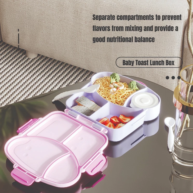 37% OFF Baby Pro Kids Bread Shaped Lunch Box Set with Sauce Box Spoon and Fork Portable Handle On-the-Go