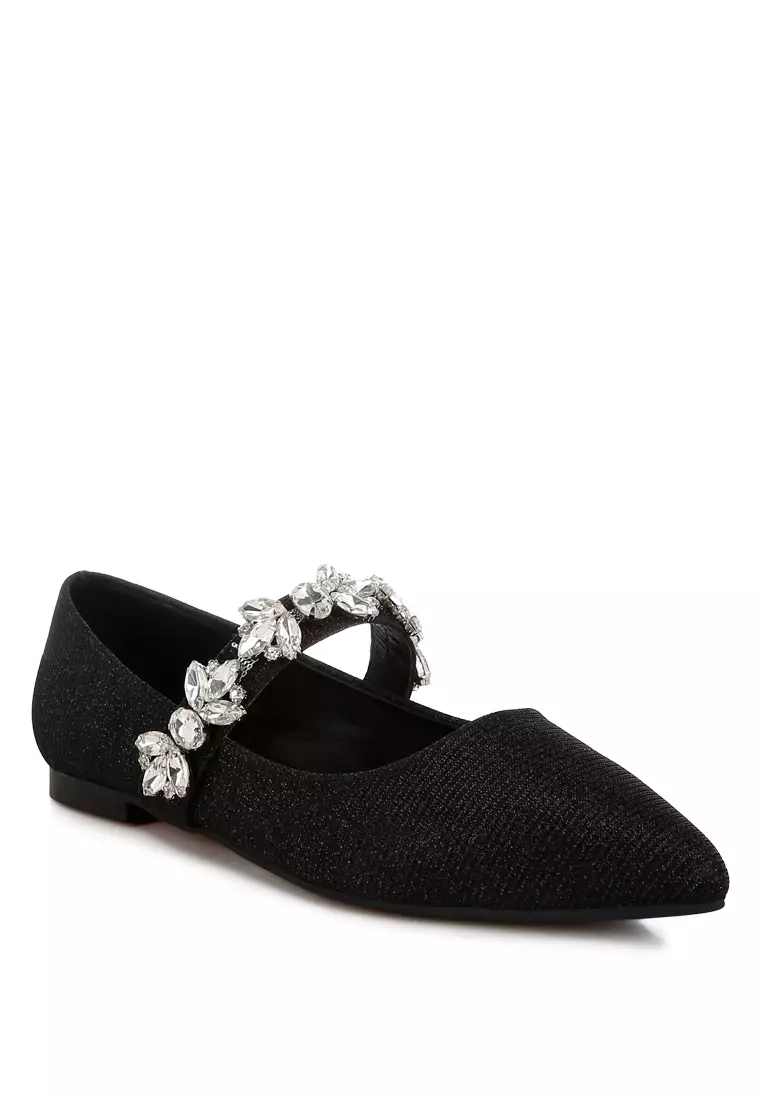62% OFF Rag % CO Diamante Brooch Glitter Ballerinas in Black
