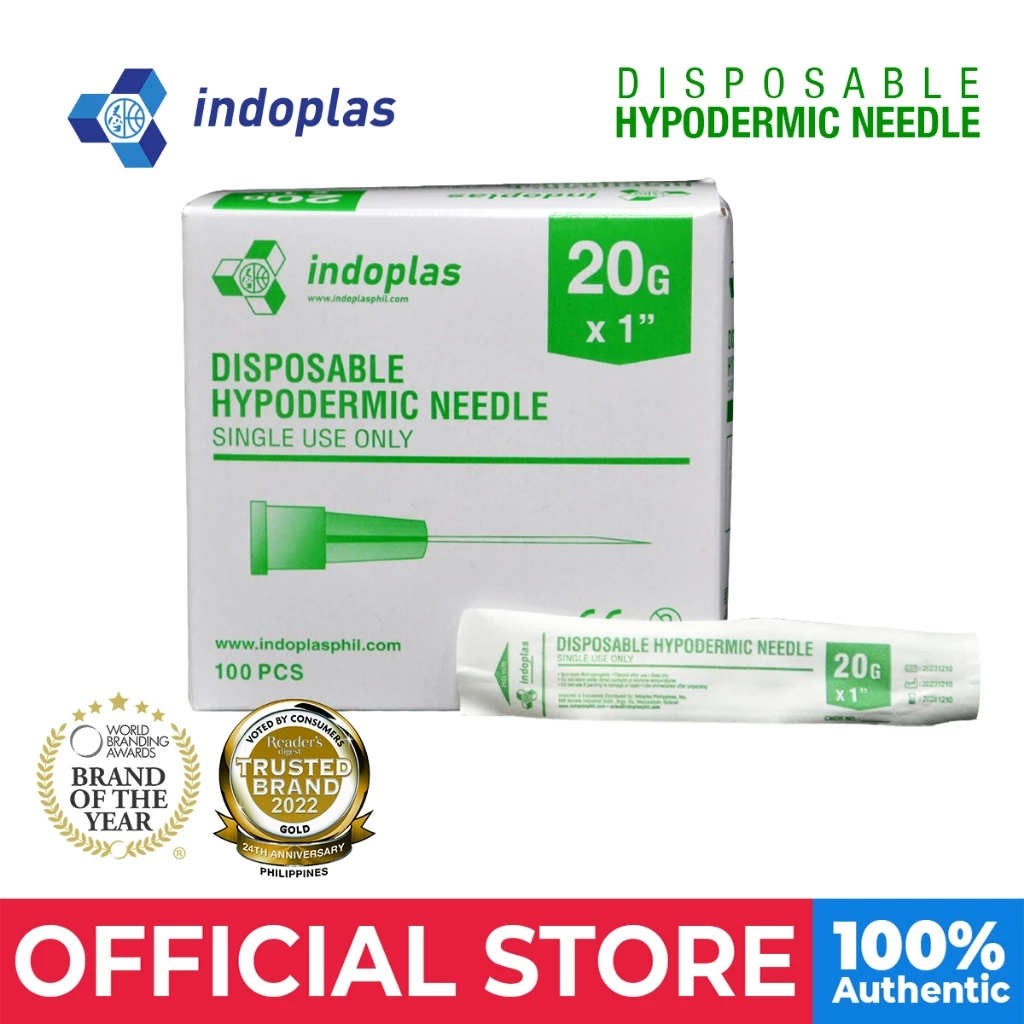 57% OFF Indoplas Disposable Hypodermic Needle 20G x 1" Box of 100