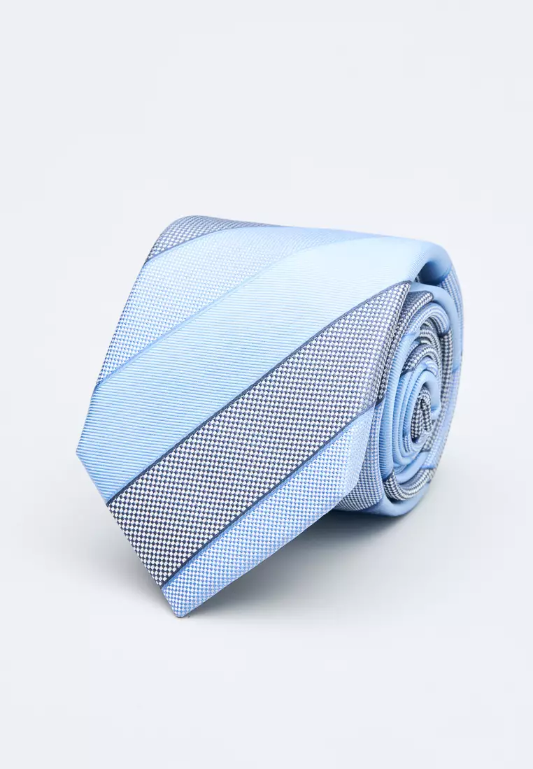 50% OFF SST&C Blue and Grey Textured Diagonal Tripes Silk Tie