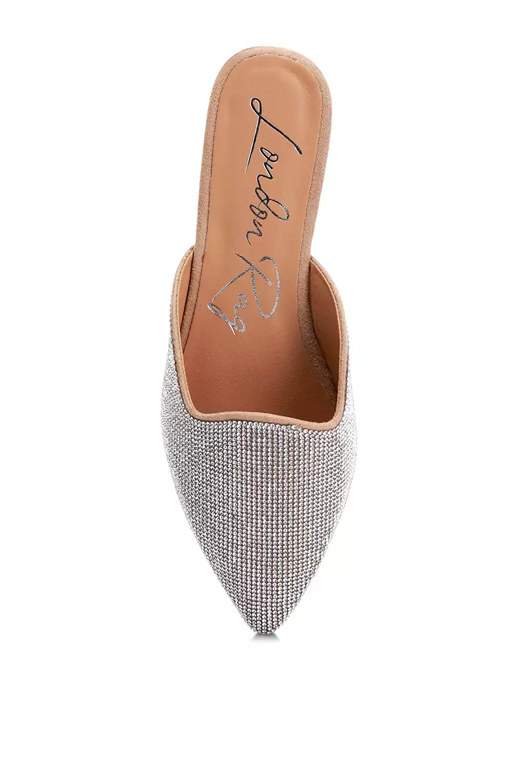68% OFF Beige Rhinestones Mules