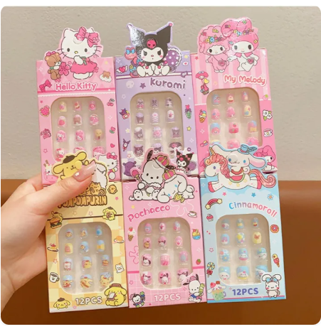 20% OFF [Ready Stock]12Pcs Cute Sanrio Fake Nails for Kids Child False Nails Festival Gift for Girls