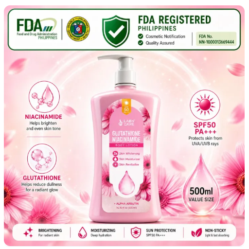 32% OFF Labn Care Premium Glutathione & Niacinamide Body Lotion SPF 50 PA++ Alpha Arbutin Vanilla Scent, 500ML Whitening Lotion,