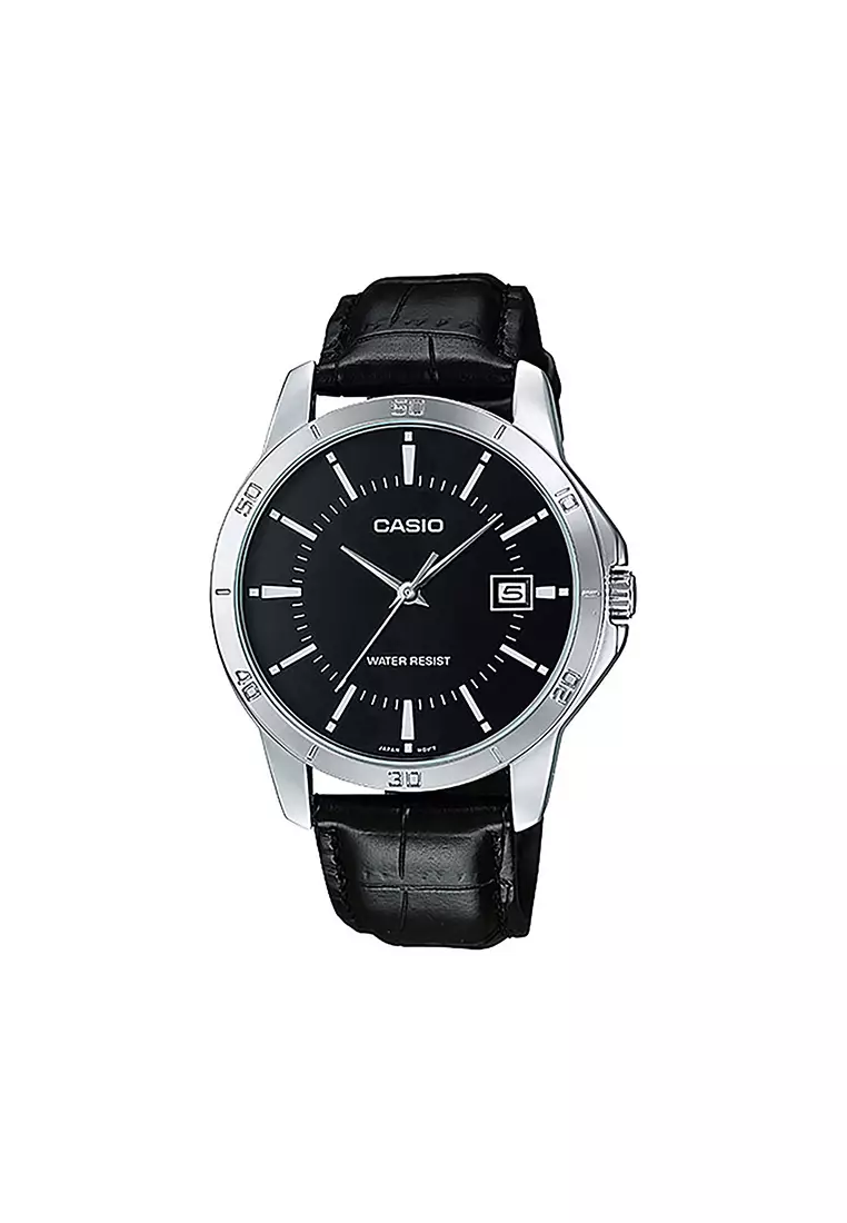 55% OFF Men's Analog MTP-V004L-1A Black Leather Band Casual Watch