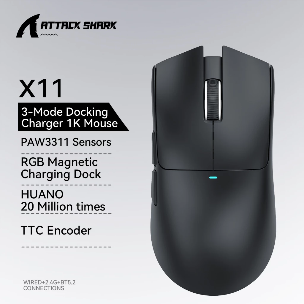 40% OFF Attack Shark X11 Wireless Mouse Paw3311 22000DPI Buletooth Three Mode Rgb Charging Dock Lightweight