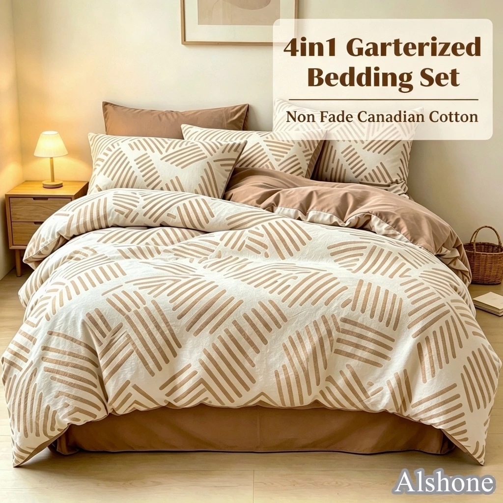 72% OFF [COD]Full Garterized 4 in 1 Bedding Set with Pillowcase Comforter Cover Fitted Bed Sheet Home Decor