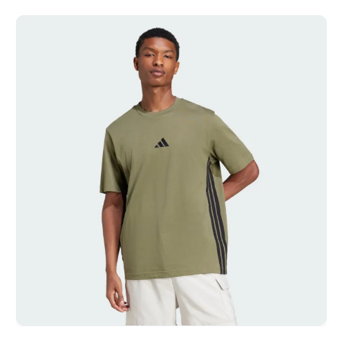 30% OFF Adidas Lifestyle Essentials 3-Stripes Single Jersey Tee Men Green JE6391