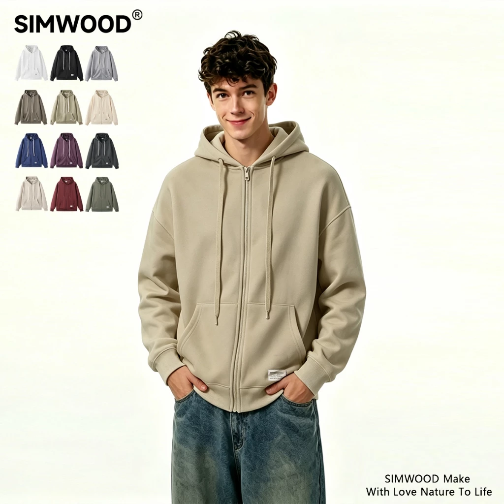 17% OFF SIMWOOD Zipper Hoodie, Loose Fit, Unisex, Boxy hoodie，Solid Color, Casual Basic Style A